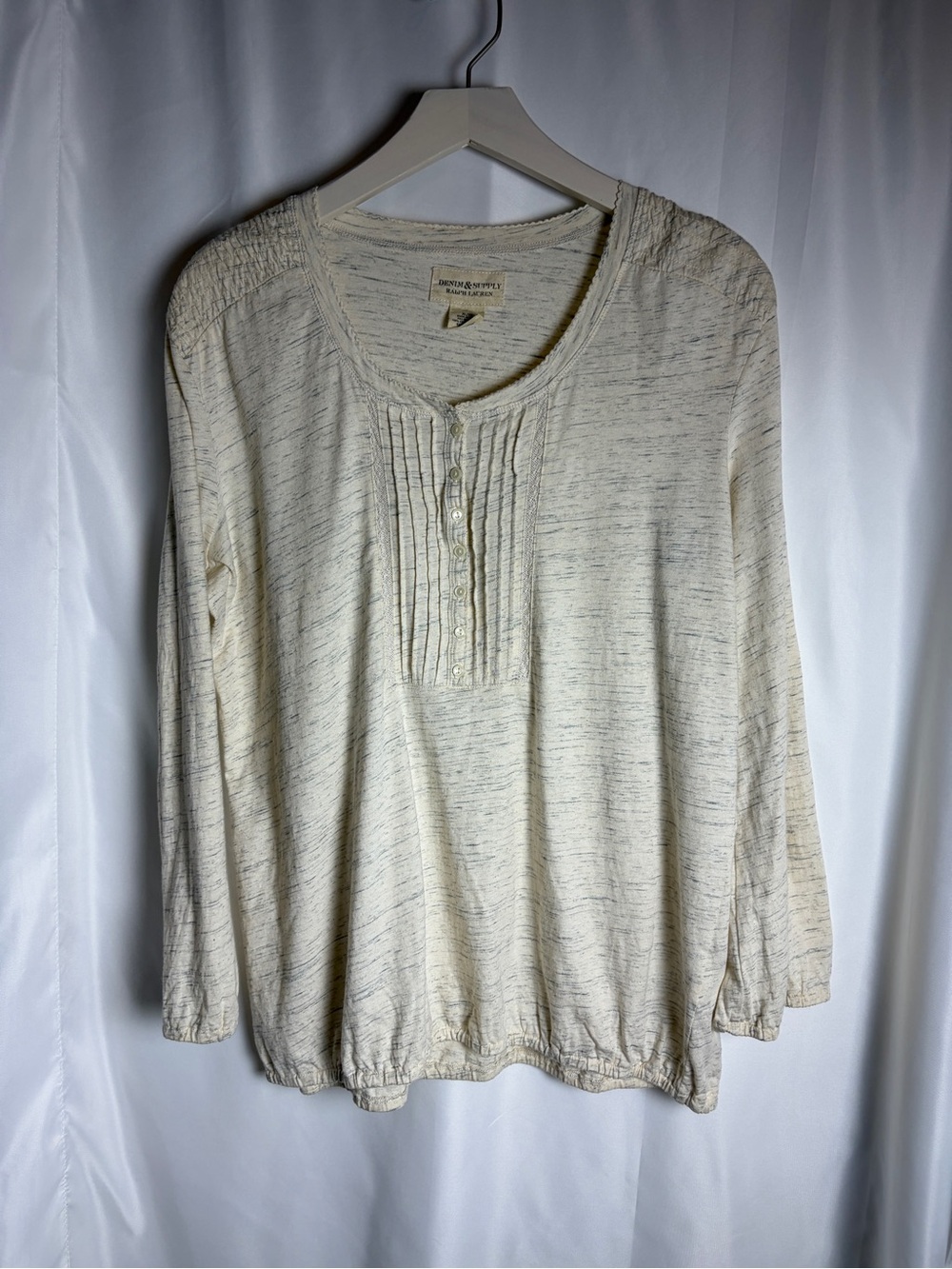 Denim & Supply Ralph Lauren Peasant Henley Style Long-Sleeve Cotton Top in Cream